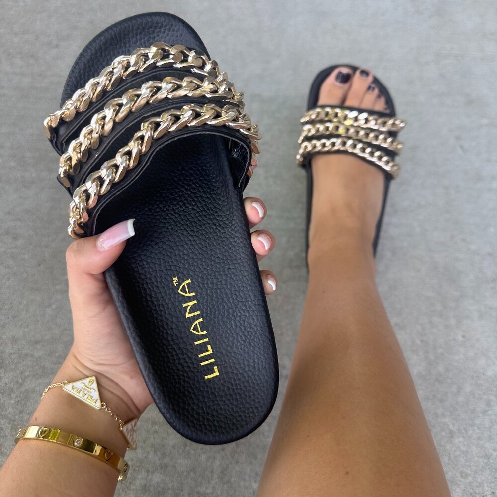 NEW LILIANA SLIP ON open toe Chained sandal Woman multiple sizes available
